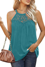 Exclusive Women's Loose Fit Tank Tops | Cotton Summer Sleeveless — Black flowers — Size 2XL — Lifestyle View