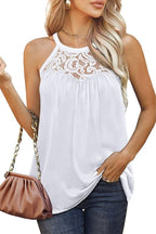 Exclusive Women's Loose Fit Tank Tops | Cotton Summer Sleeveless — Black flowers — Size 2XL — Detail View