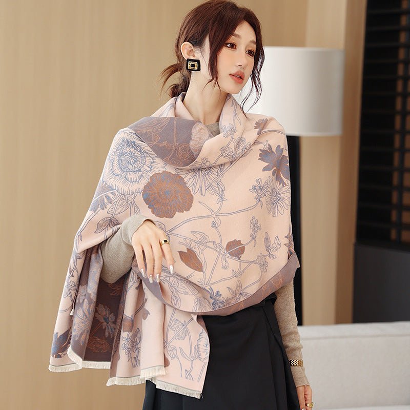 Exclusive Women's Thick Warm Printing Cashmere Scarf — FYR15 Beige Orange — Size 65x185cm — Alternate View 10