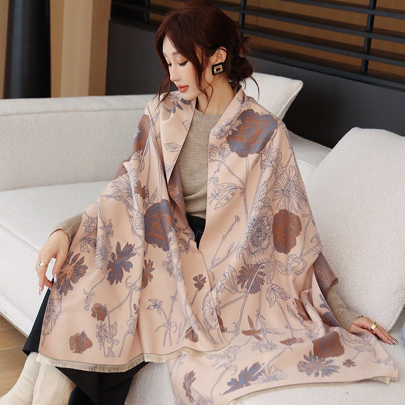 Exclusive Women's Thick Warm Printing Cashmere Scarf — FYR15 Beige Orange — Size 65x185cm — Alternate View 11