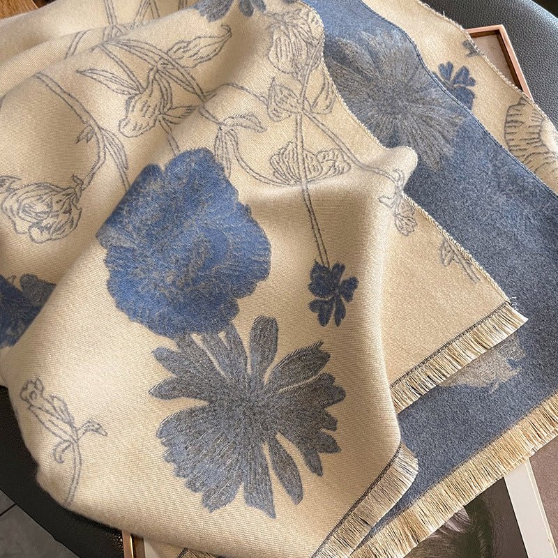 Exclusive Women's Thick Warm Printing Cashmere Scarf — FYR15 Beige Orange — Size 65x185cm — Alternate View 9