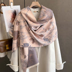 Exclusive Women's Thick Warm Printing Cashmere Scarf — FYR15 Beige Orange — Size 65x185cm — Back View