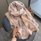Exclusive Women's Thick Warm Printing Cashmere Scarf — FYR15 Beige Orange — Size 65x185cm — Detail View
