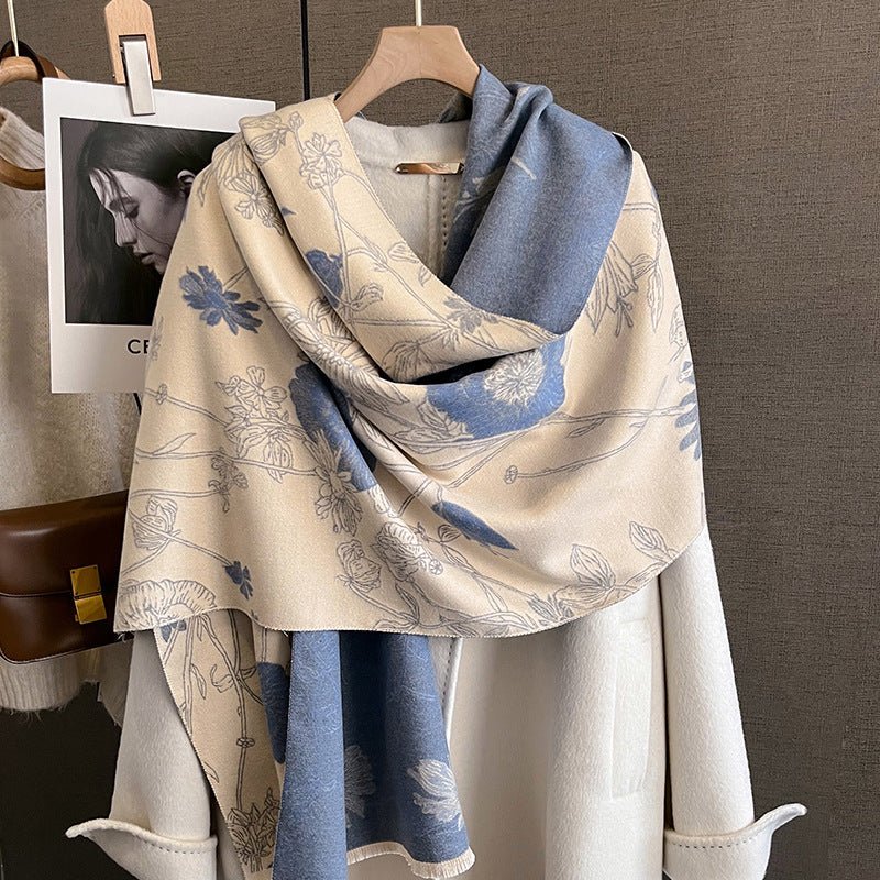 Exclusive Women's Thick Warm Printing Cashmere Scarf — FYR15 Beige Orange — Size 65x185cm — Alternate View 7