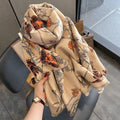 Exclusive Women's Thick Warm Printing Cashmere Scarf — FYR15 Beige Orange — Size 65x185cm — Front View