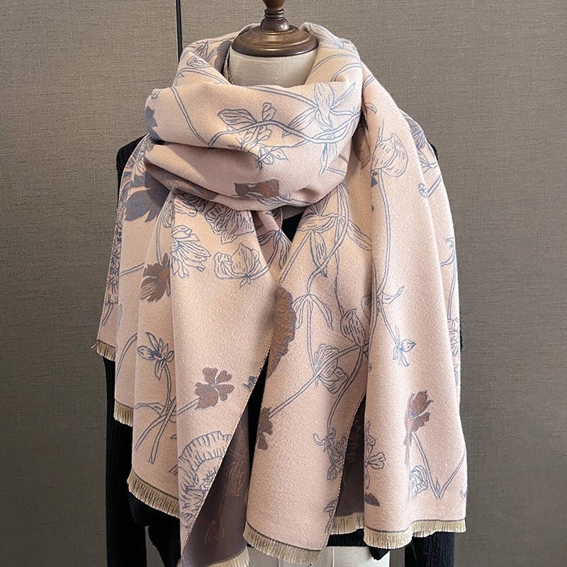 Exclusive Women's Thick Warm Printing Cashmere Scarf — FYR15 Beige Orange — Size 65x185cm — Alternate View 8