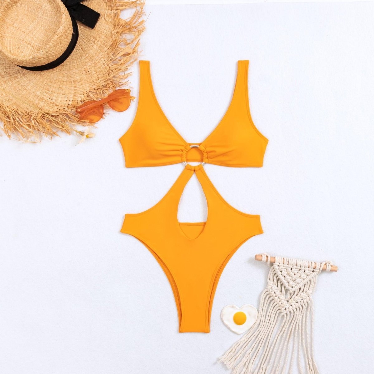 Exclusive Women's Triangle One Piece Swimsuit — Black — Size L — Top View