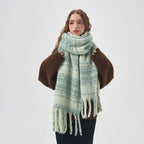 Exclusive Women's White And Green Plaid Scarf — Thick Green Plaid — Size 42x225cm — Detail View