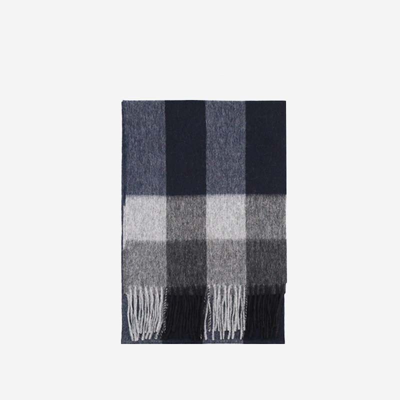 Exclusive Wool Scarf Winter Popular Women's Men's Thickening Minimalist Plaid — Camel Gray Grid — Size 180x30CM — Alternate View 11