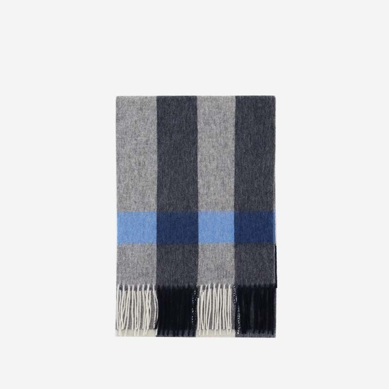 Exclusive Wool Scarf Winter Popular Women's Men's Thickening Minimalist Plaid — Camel Gray Grid — Size 180x30CM — Alternate View 9
