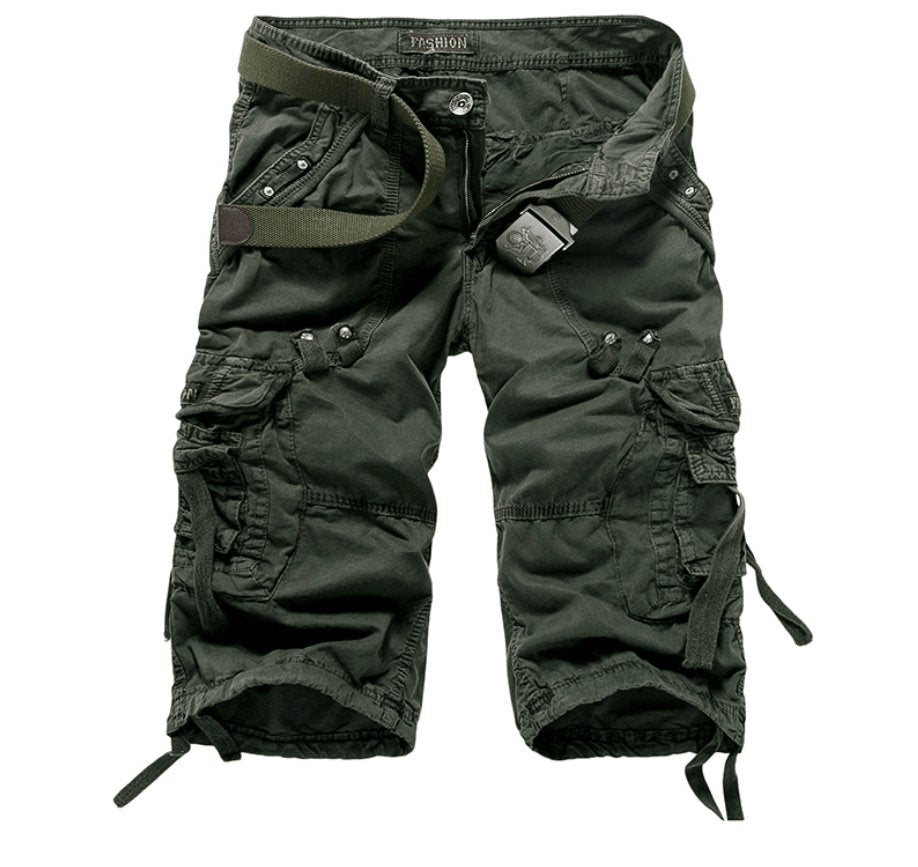 Exclusive Workwear Shorts Multi-pocket Pants — Army Green — Size 29 — Back View