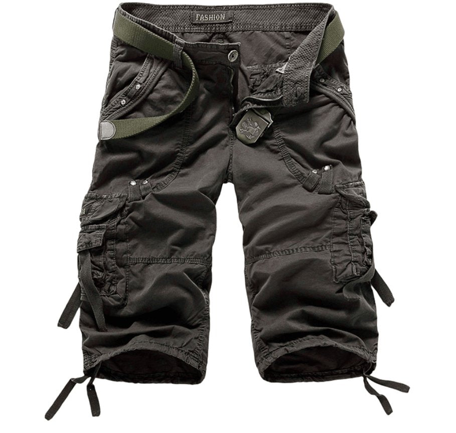 Exclusive Workwear Shorts Multi-pocket Pants — Army Green — Size 29 — Top View