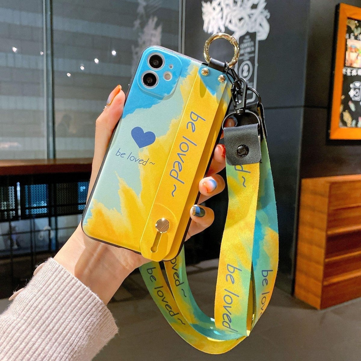 Exclusive Wristband Phone Case Watercolor Phone Case — Blue — Size IPhone X — Back View