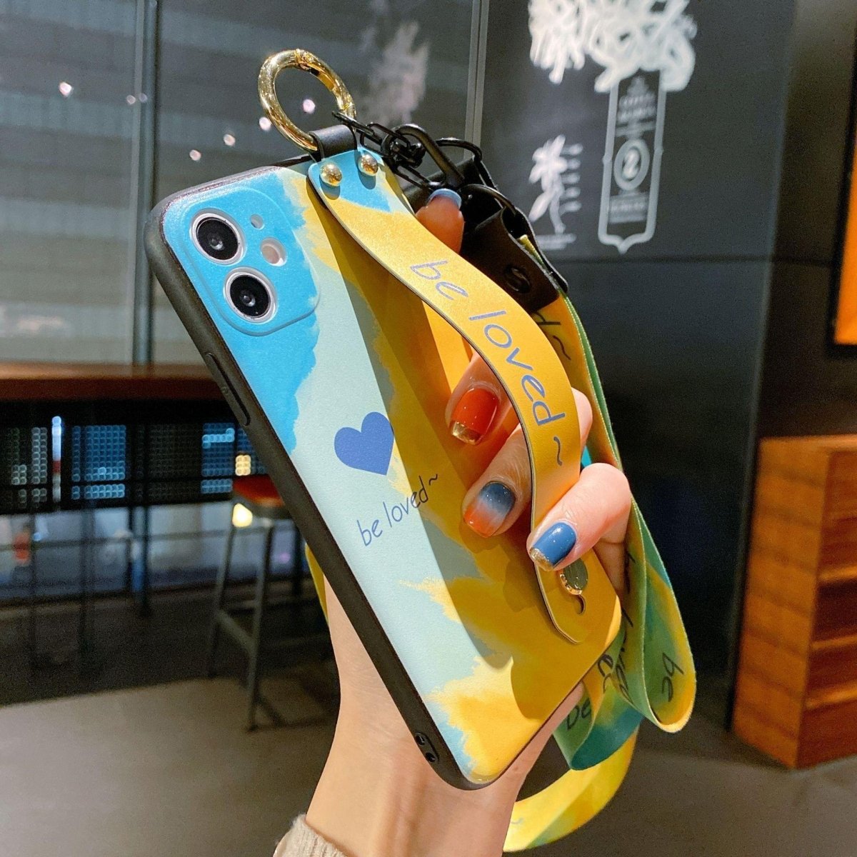 Exclusive Wristband Phone Case Watercolor Phone Case — Blue — Size IPhone X — Side View