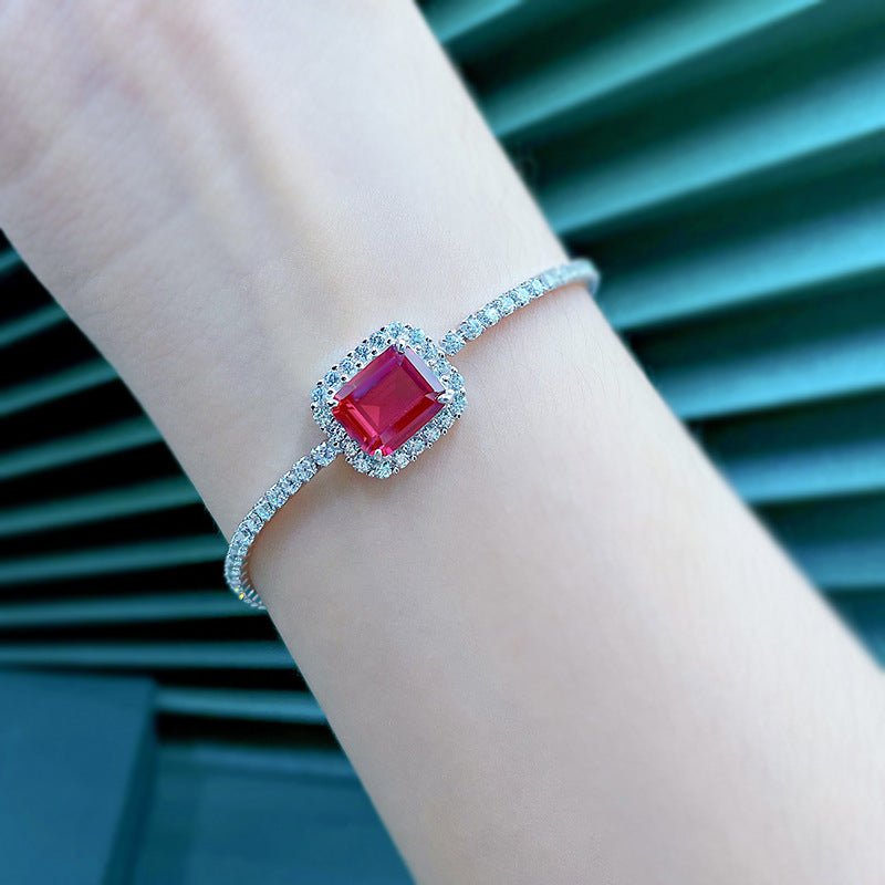 Exclusive S925 Sterling Silver Synthetic 810 Emerald Bracelet — Red Diamond 16cm — Size 925 Silver — Alternate View 13