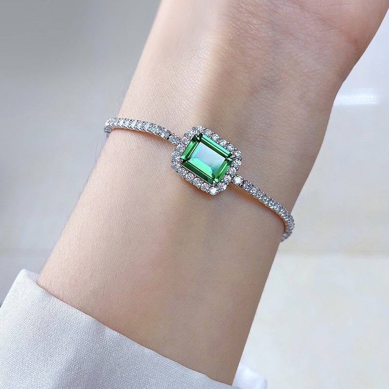Exclusive S925 Sterling Silver Synthetic 810 Emerald Bracelet — Red Diamond 16cm — Size 925 Silver — Alternate View 10
