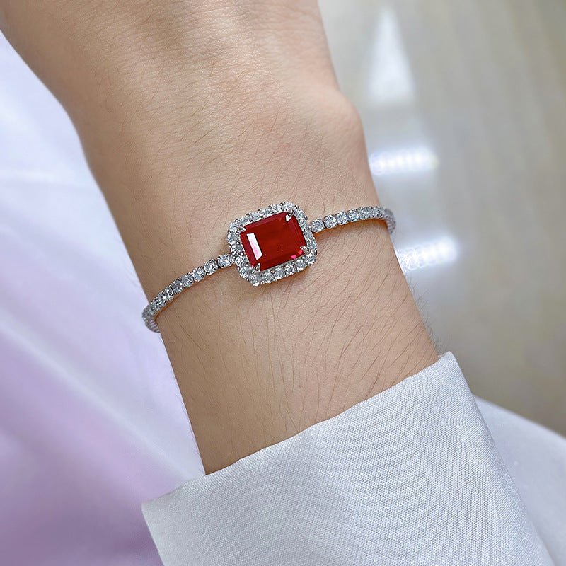 Exclusive S925 Sterling Silver Synthetic 810 Emerald Bracelet — Red Diamond 16cm — Size 925 Silver — Alternate View 12